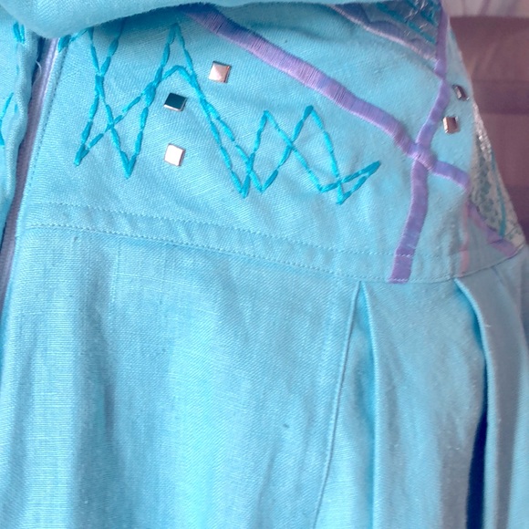 Sz 8 Lillie Rubin Teal Linen/Leather 2 Pc Vintage - Picture 9 of 12